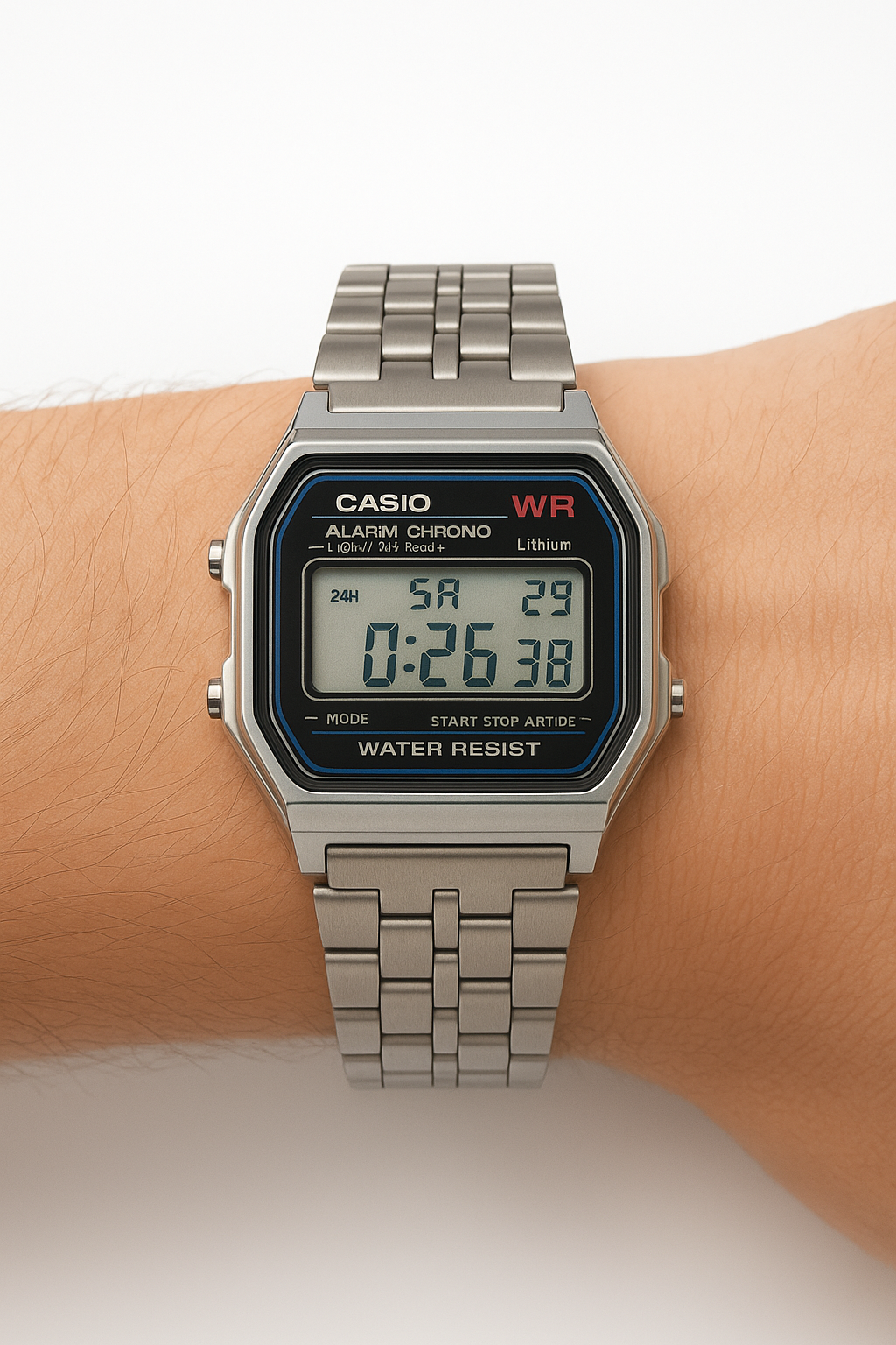 Montre Casio Numérique Rétro Homme – Acier Inoxydable, Étanche, Style Vintage
