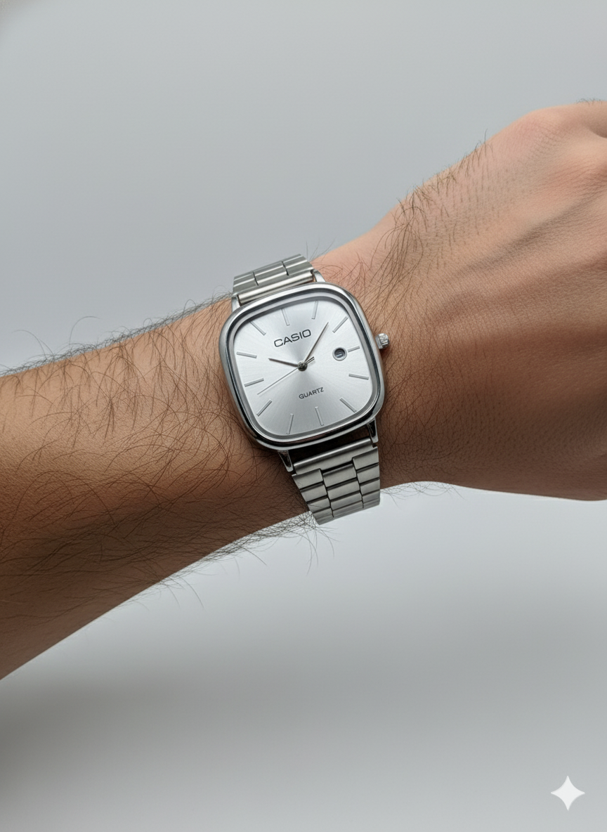 Montre casio  Analogique Carrée Classique - Acier Inoxydable Argenté