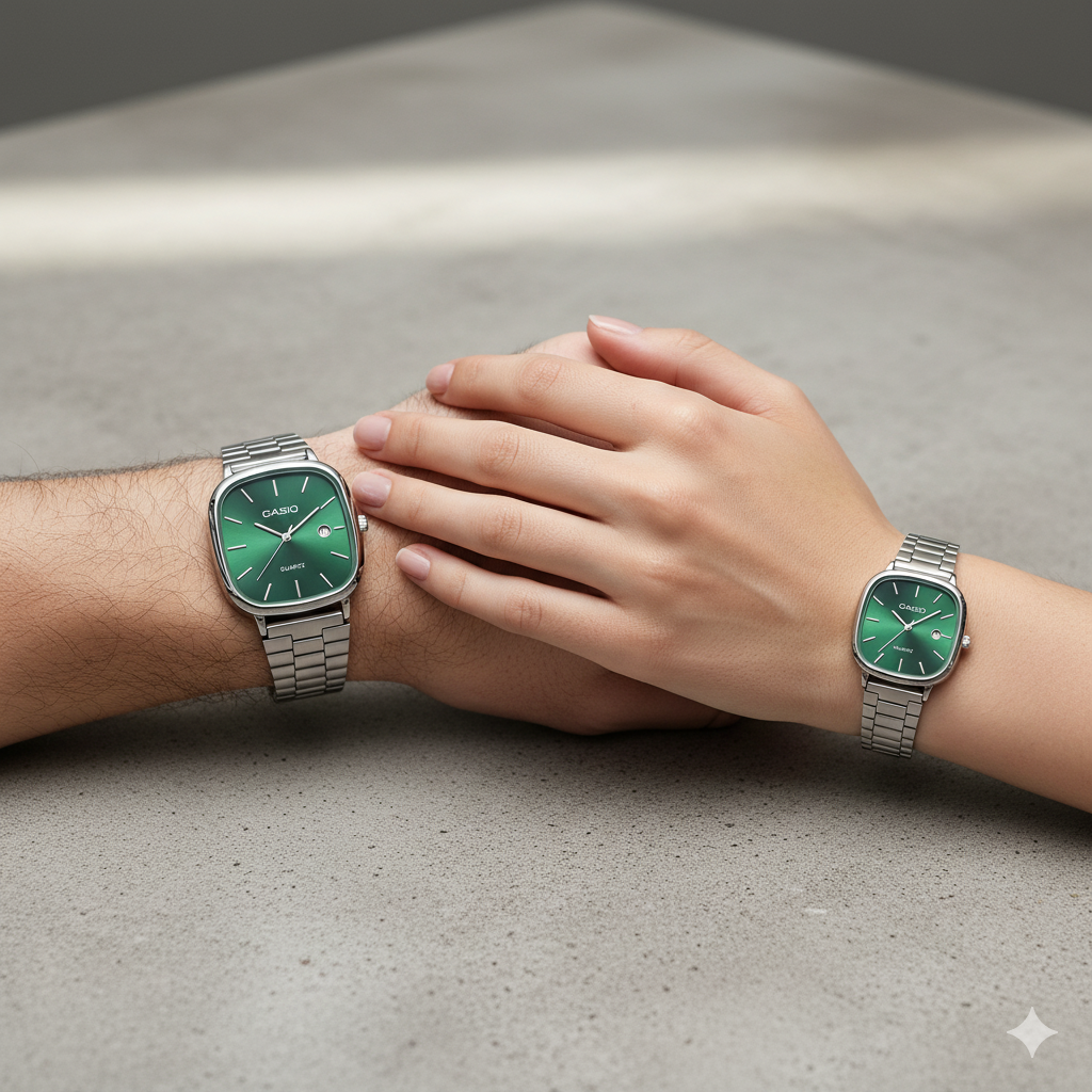 Montres Casio Couple - Élégance Verte pour Homme & Femme