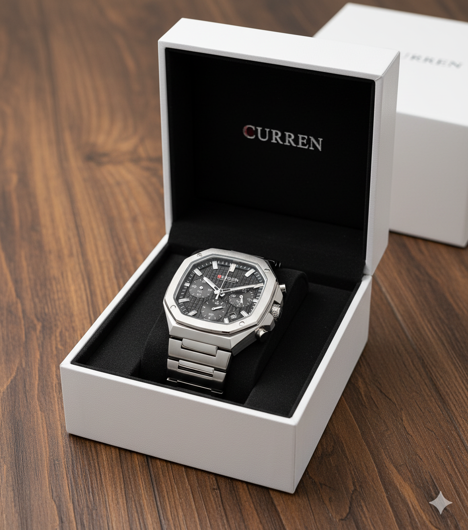Montre Homme Curren 8459 – Fond Noir Carré en Acier Inoxydable