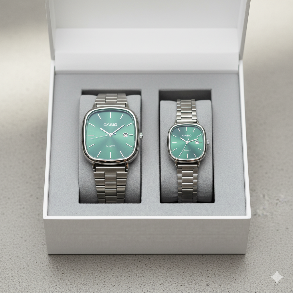 Montres Casio Couple - Élégance Verte pour Homme & Femme