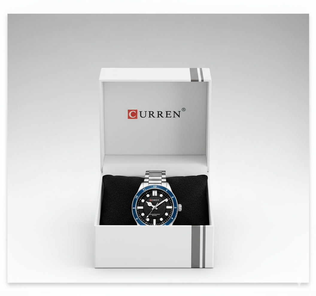 Montre Homme Curren 8450 Fond Bleu – Chronographe Acier 43 mm