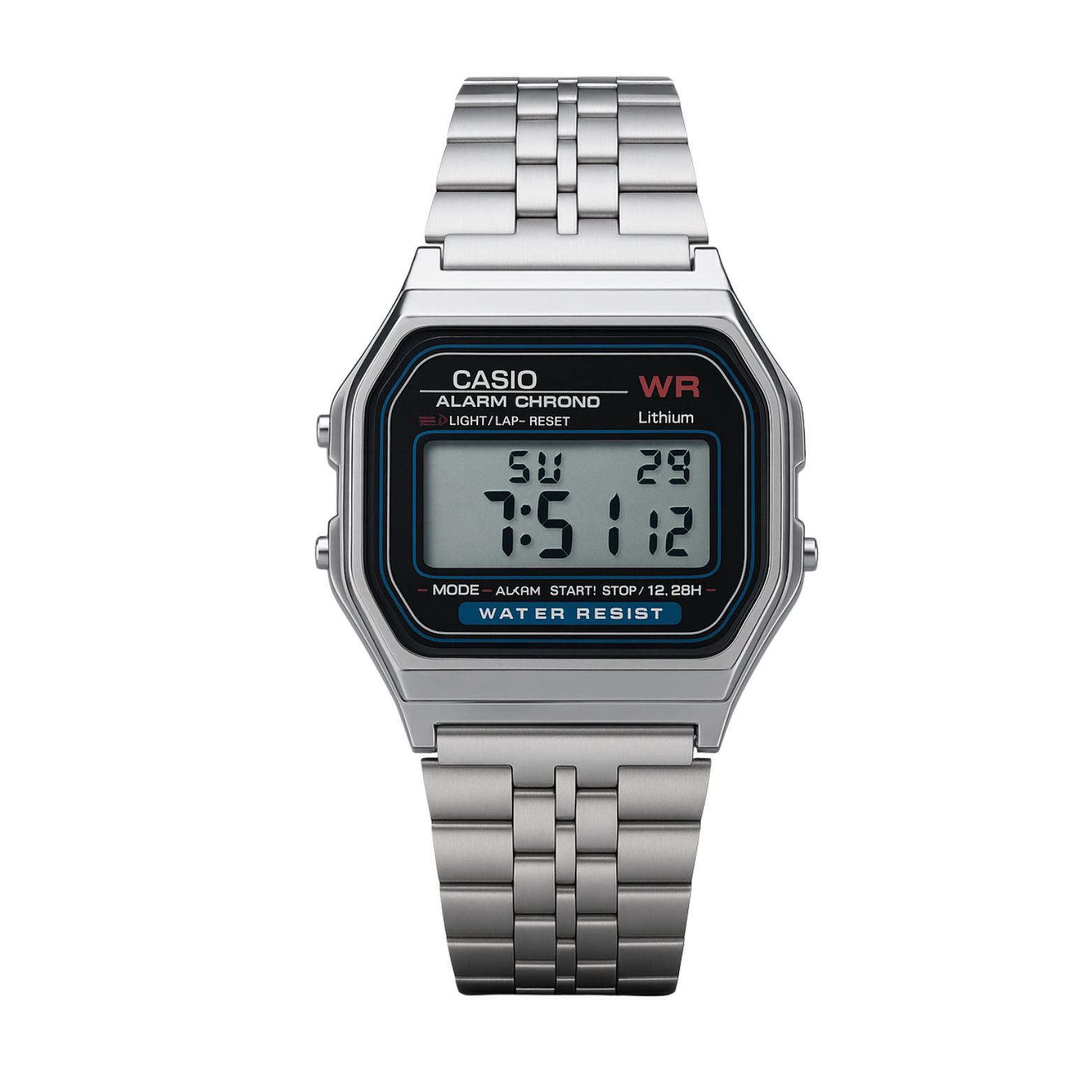 Montre Casio Numérique Rétro Homme – Acier Inoxydable, Étanche, Style Vintage