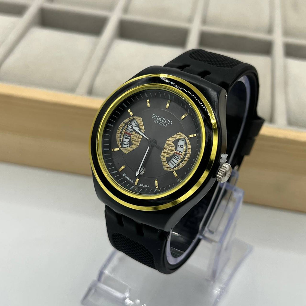 Montre Swatch Chronographe Noire et Or - Design Bicolore Élégant