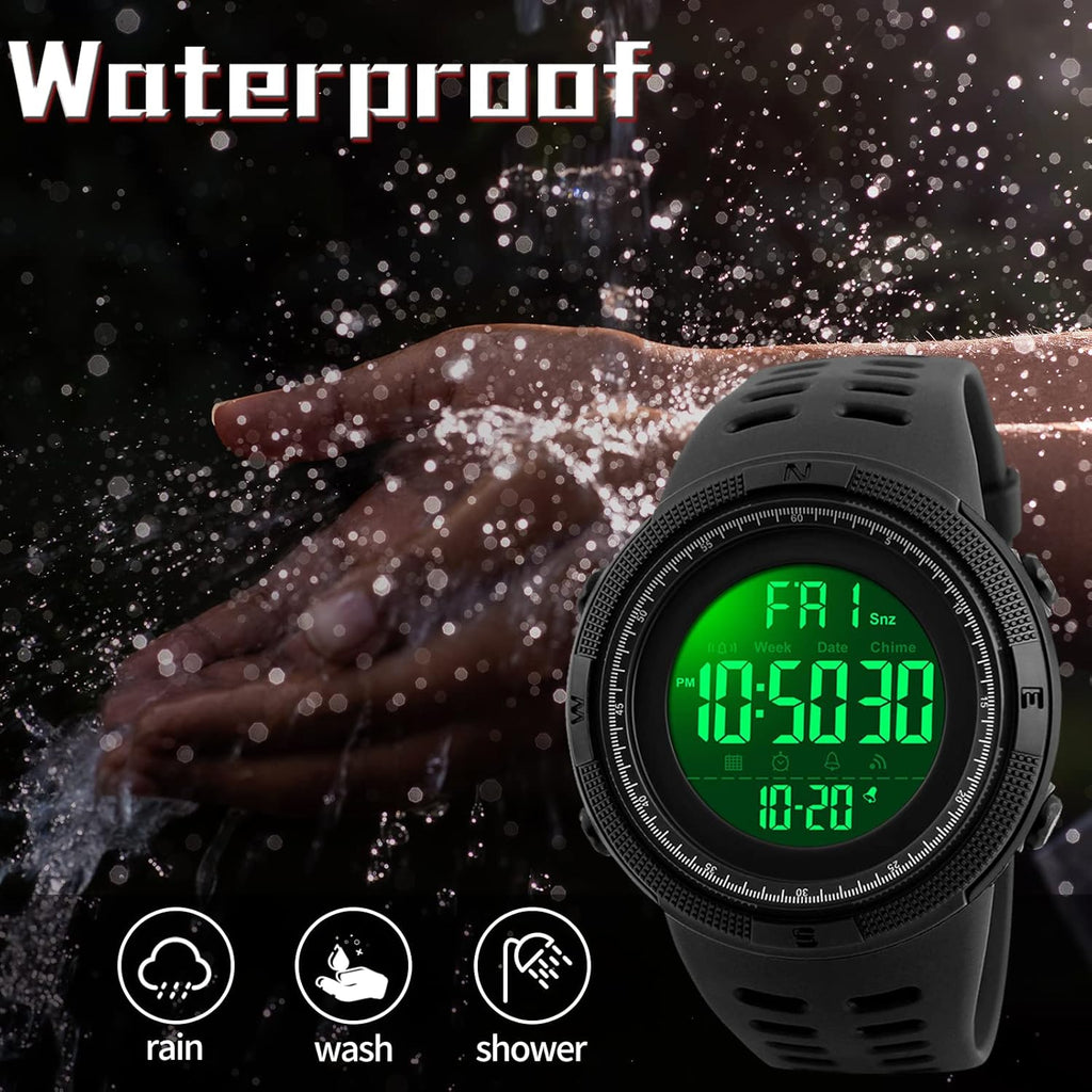 Montre Numérique Sport TOMI Homme & Femme – Étanche 5ATM, Chronographe Multifonction LED