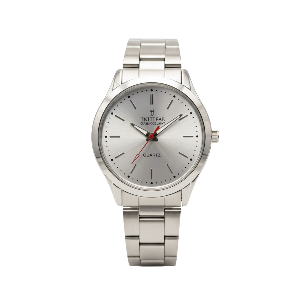 Montre Quartz Homme Argentée Classique avec Aiguille Rouge - Écrin Cadeau de Luxe
