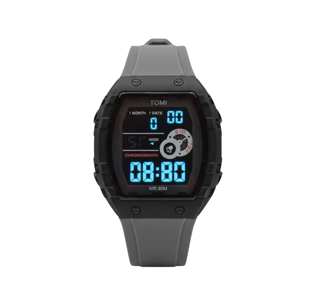 Montre Digitale TOMI Chronographe Noire avec Écran Lumineux – Étanche 30M