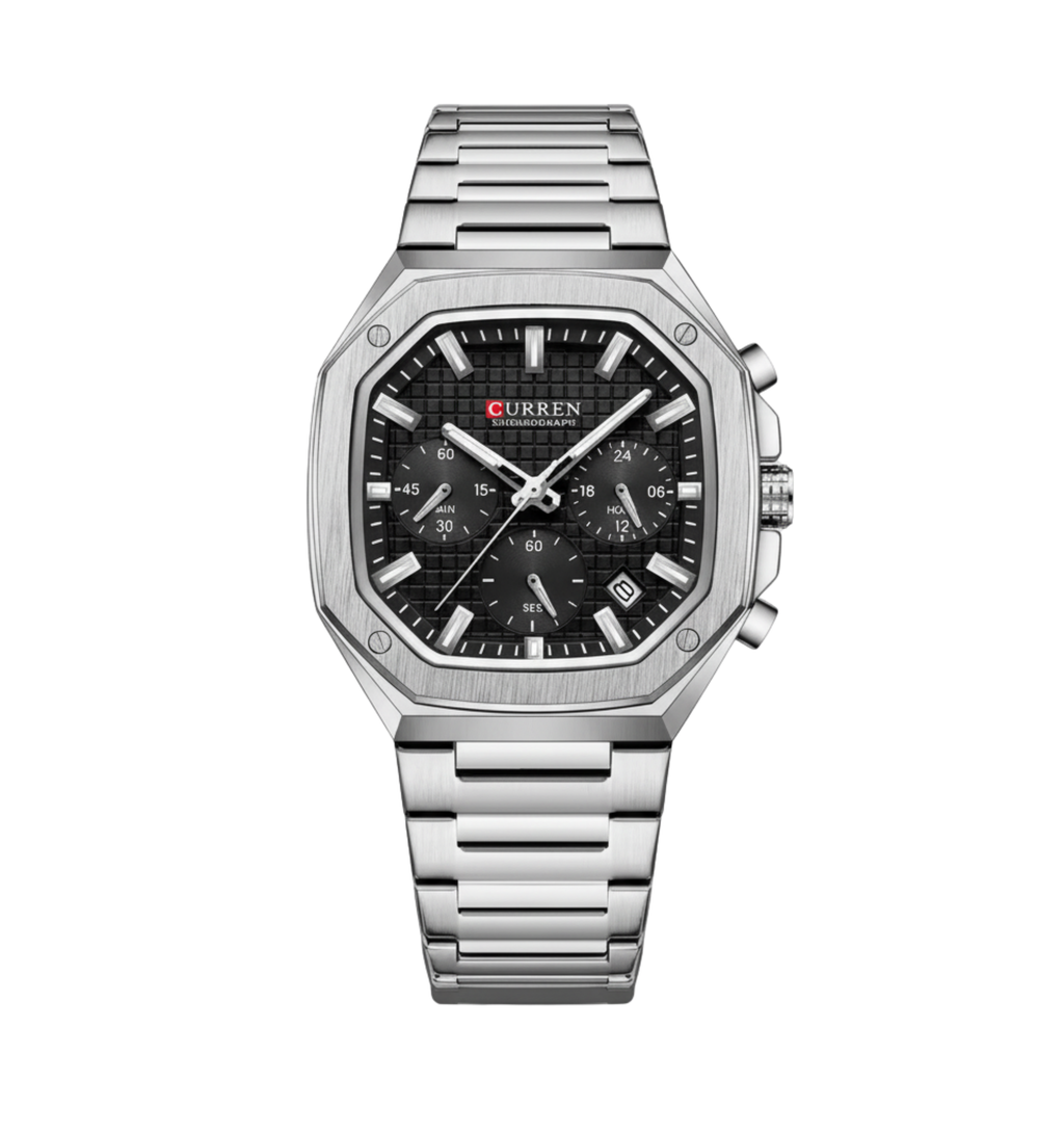Montre Homme Curren 8459 – Fond Noir Carré en Acier Inoxydable