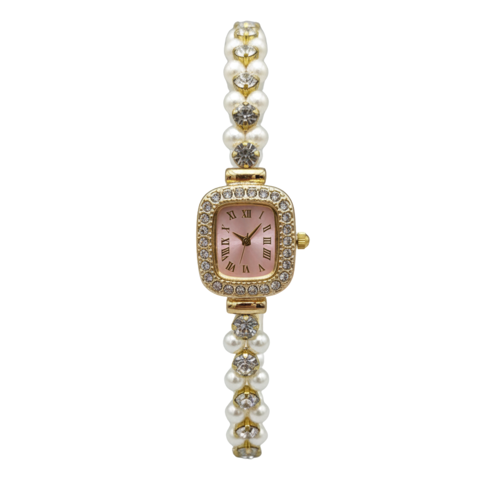 Montre Femme Élégante Rose Dorée avec Bracelet de Perles et Strass – Style Luxe & Chic Tunisie