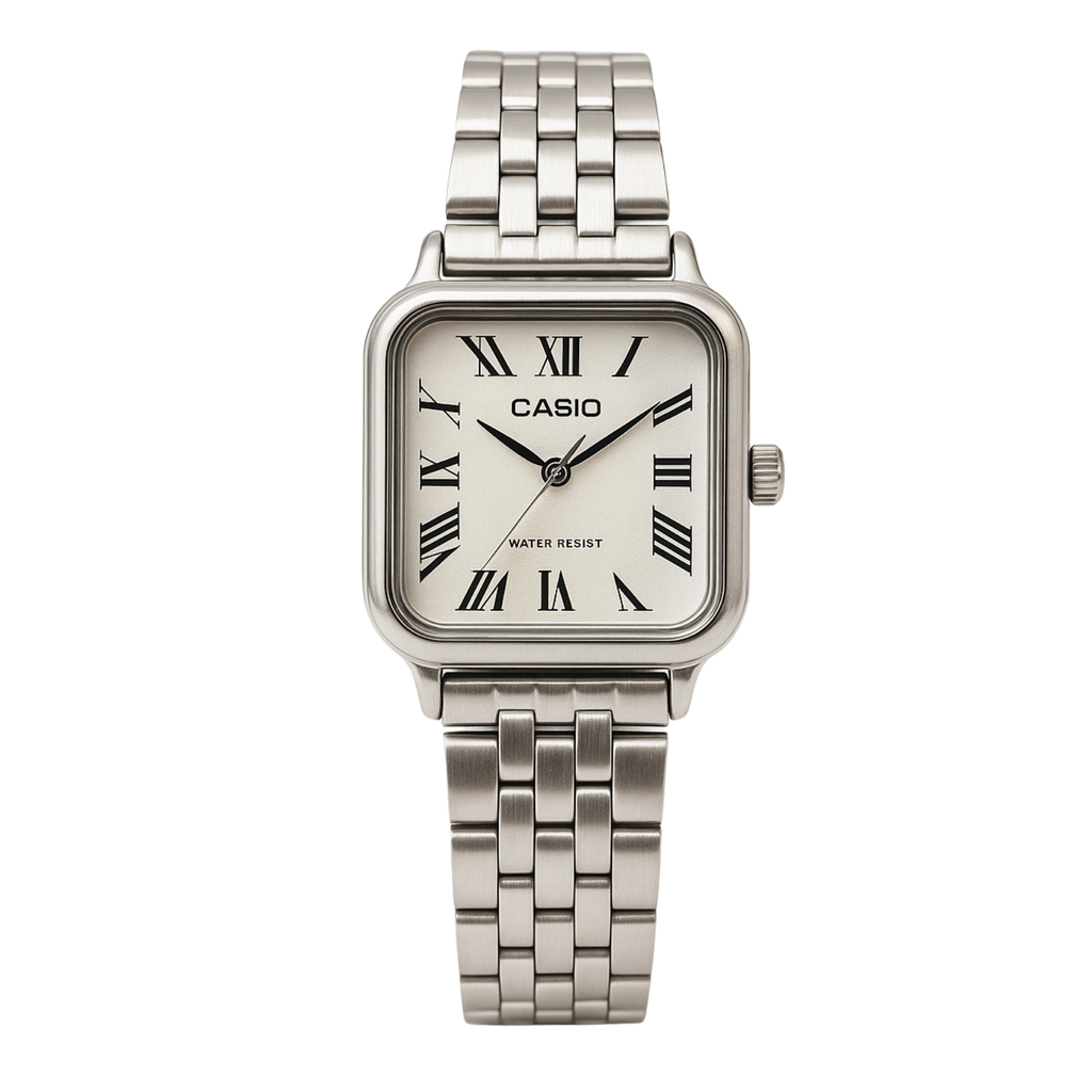 Montre Casio Femme Classique Carrée Aciée Cadran Blanc