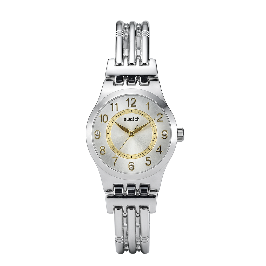 Montre Femme Swatch Argentée et Dorée avec Cristaux