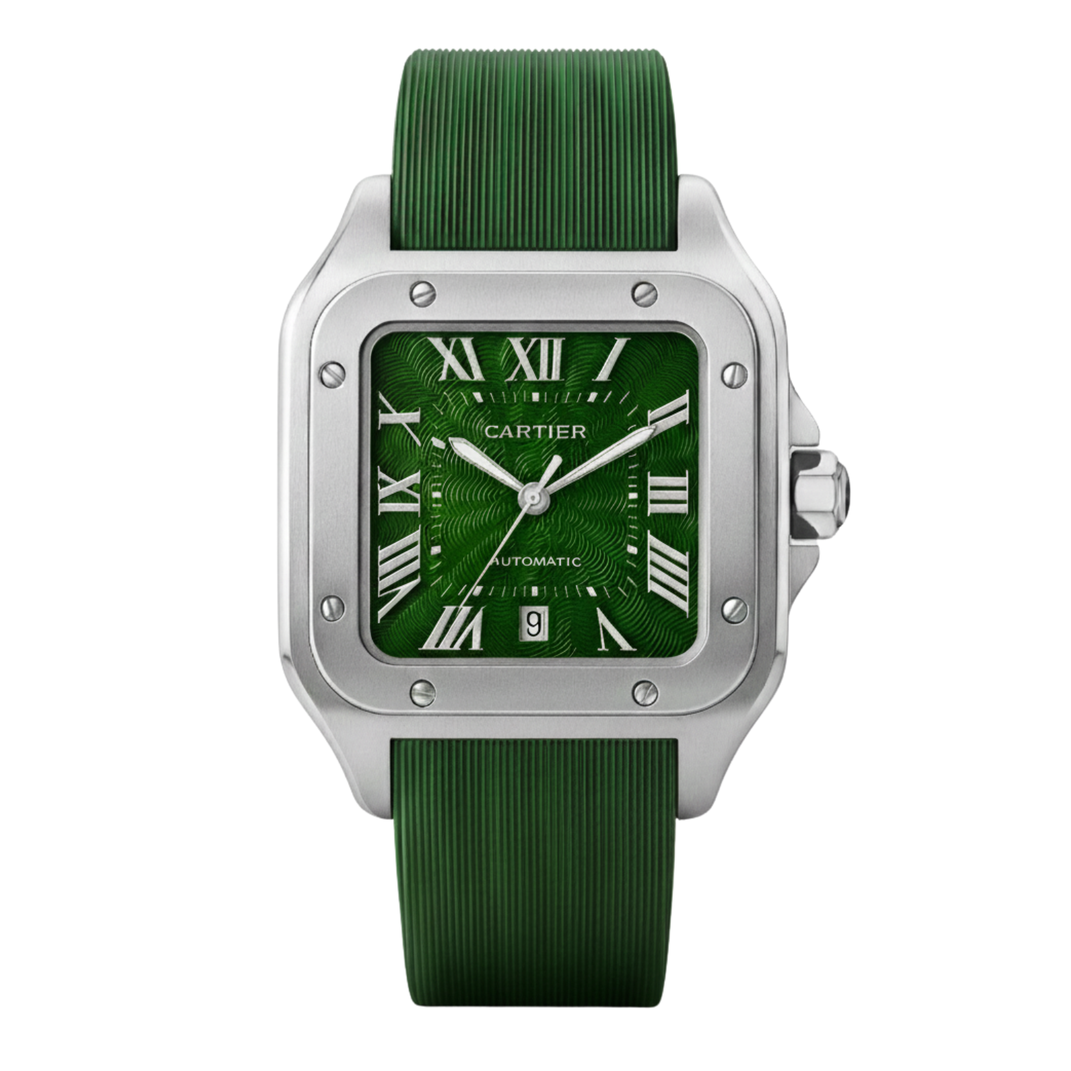 Montre Cartier Santos – Cadran Vert & Boîtier Argent | Édition Premium