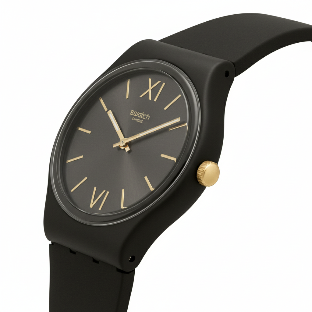 Montre Swatch Noire et Or : Élégance Minimaliste