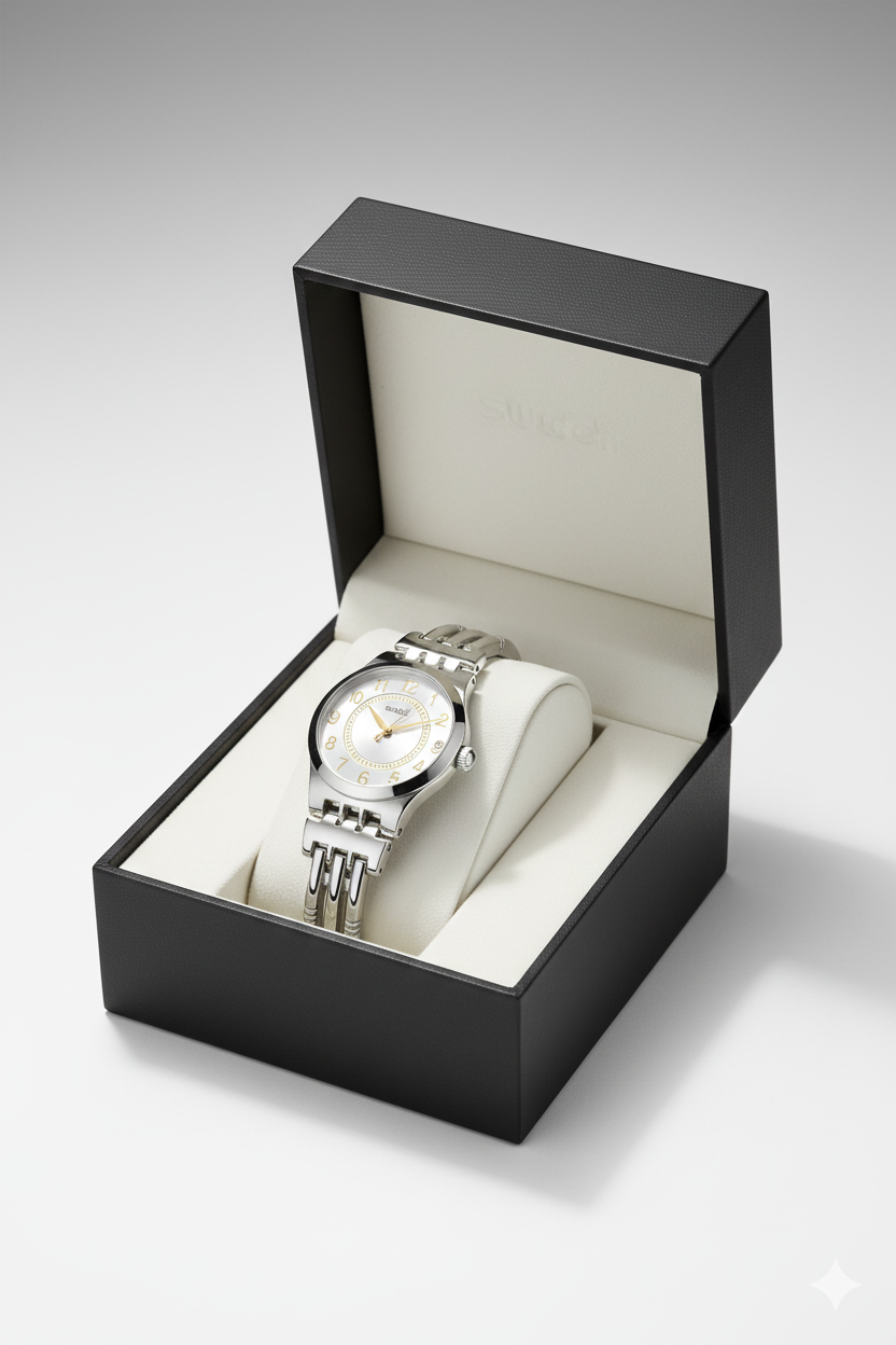 Montre Femme Swatch Argentée et Dorée avec Cristaux