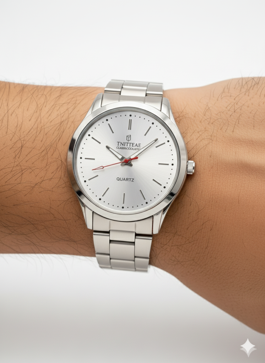 Montre Quartz Homme Argentée Classique avec Aiguille Rouge - Écrin Cadeau de Luxe