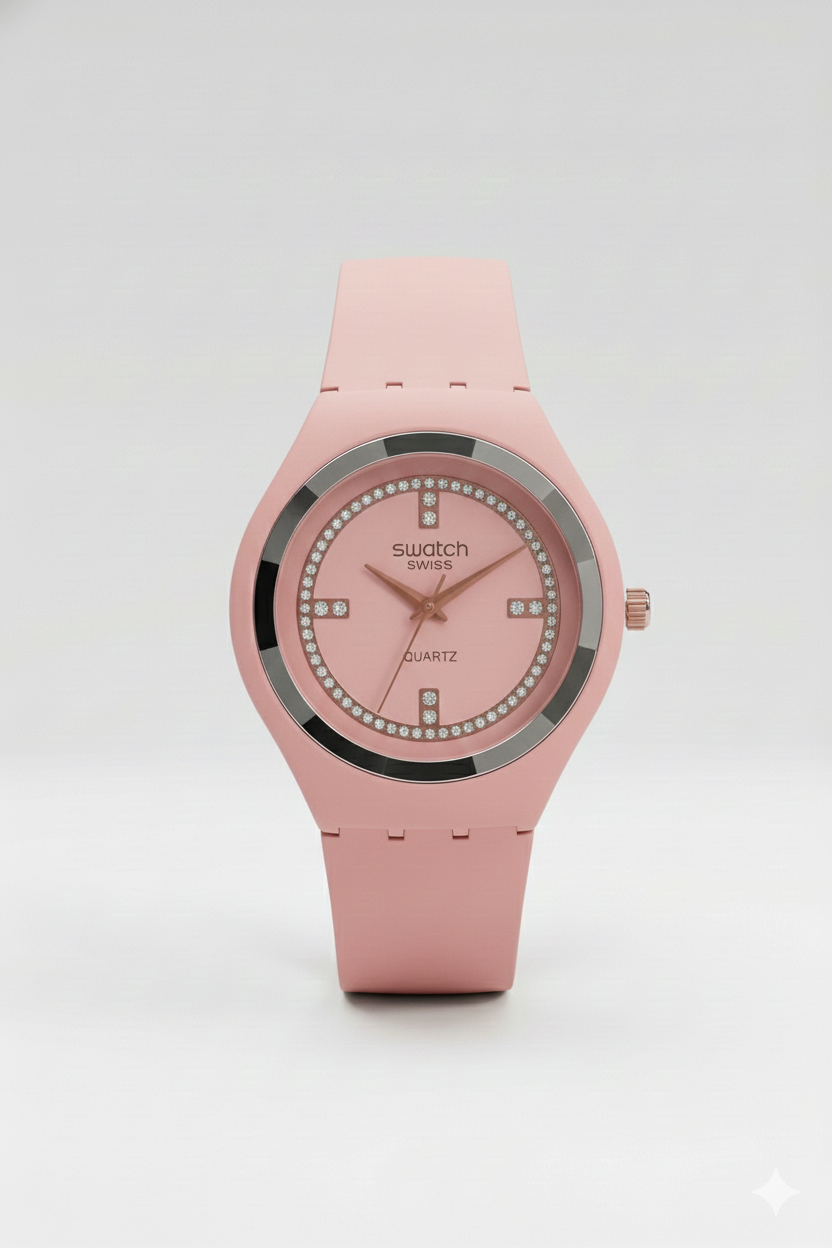 Swatch Pink Crystal Quartz – Elegant Rose Edition (Model: SR-PNK38)