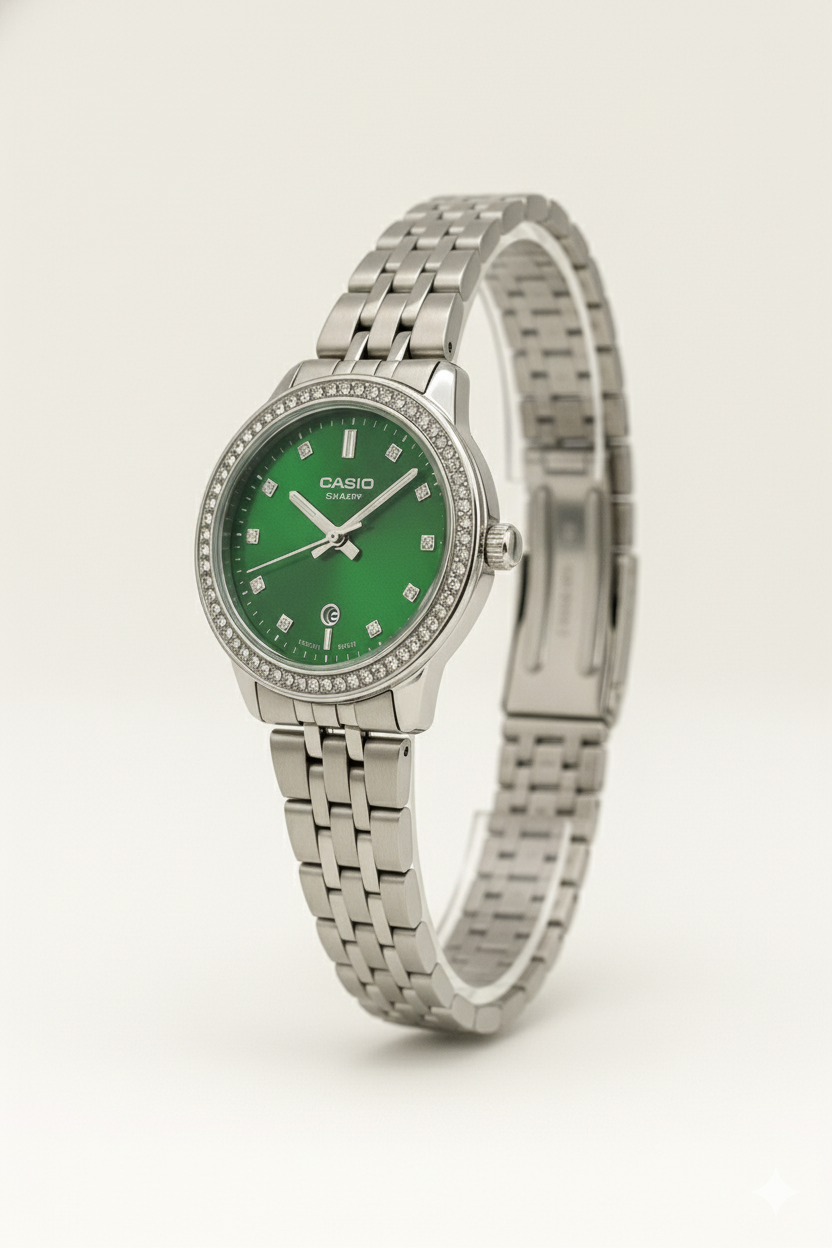 Montre Casio Sheen Femme Émeraude Strass Acier