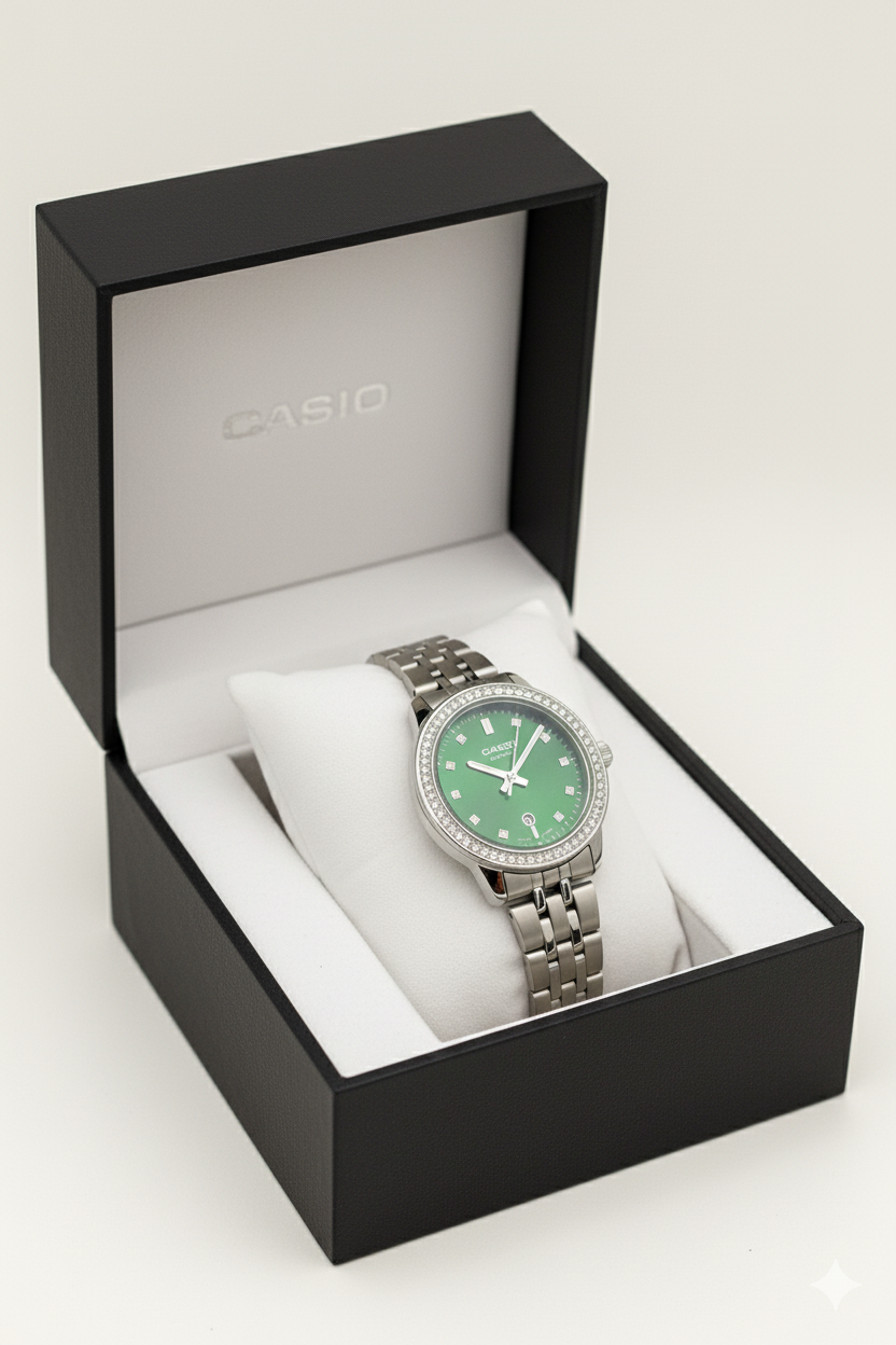 Montre Casio Sheen Femme Émeraude Strass Acier