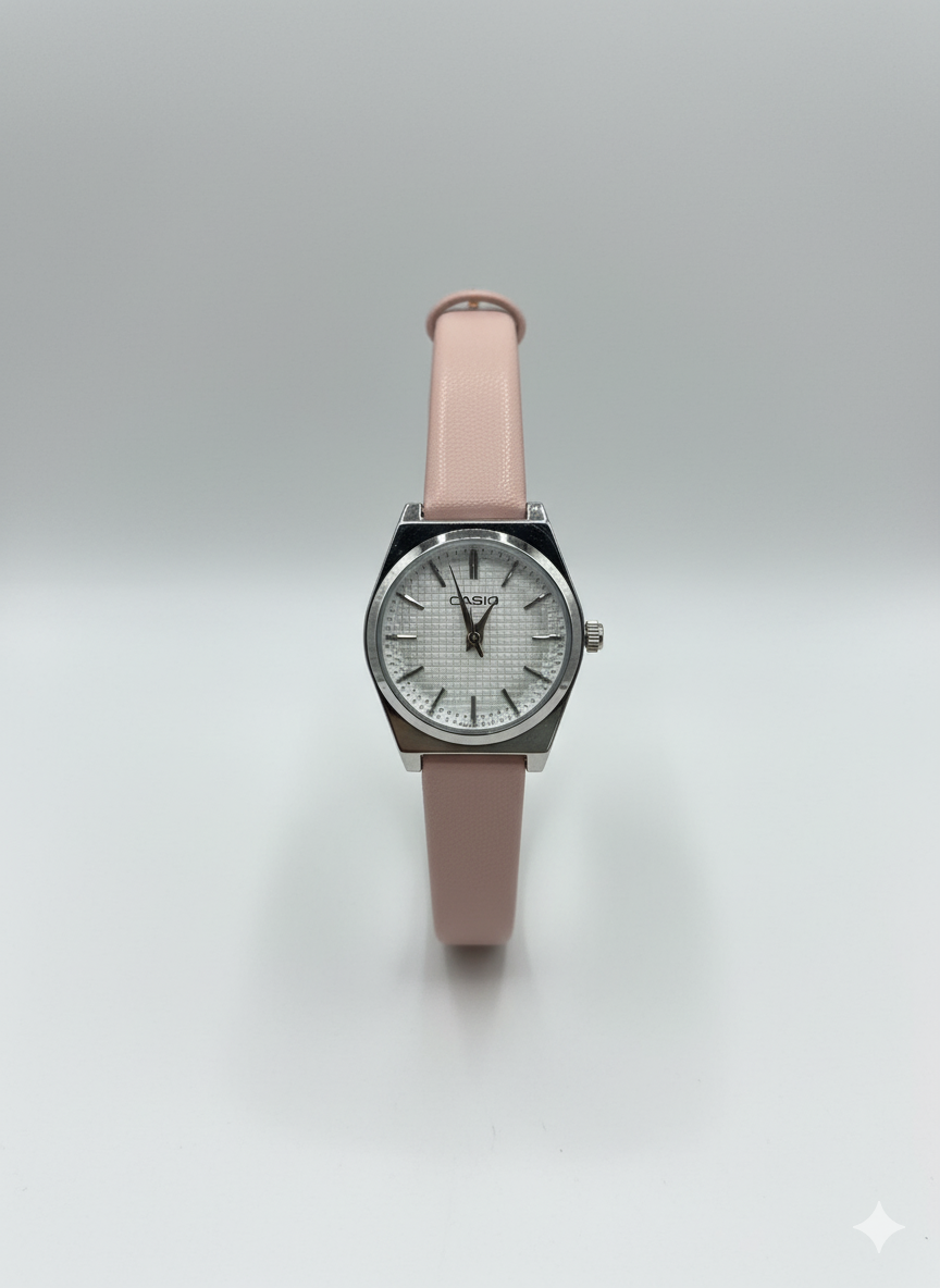 Casio Rose Élégance – Montre Femme Cuir Rose Poudré