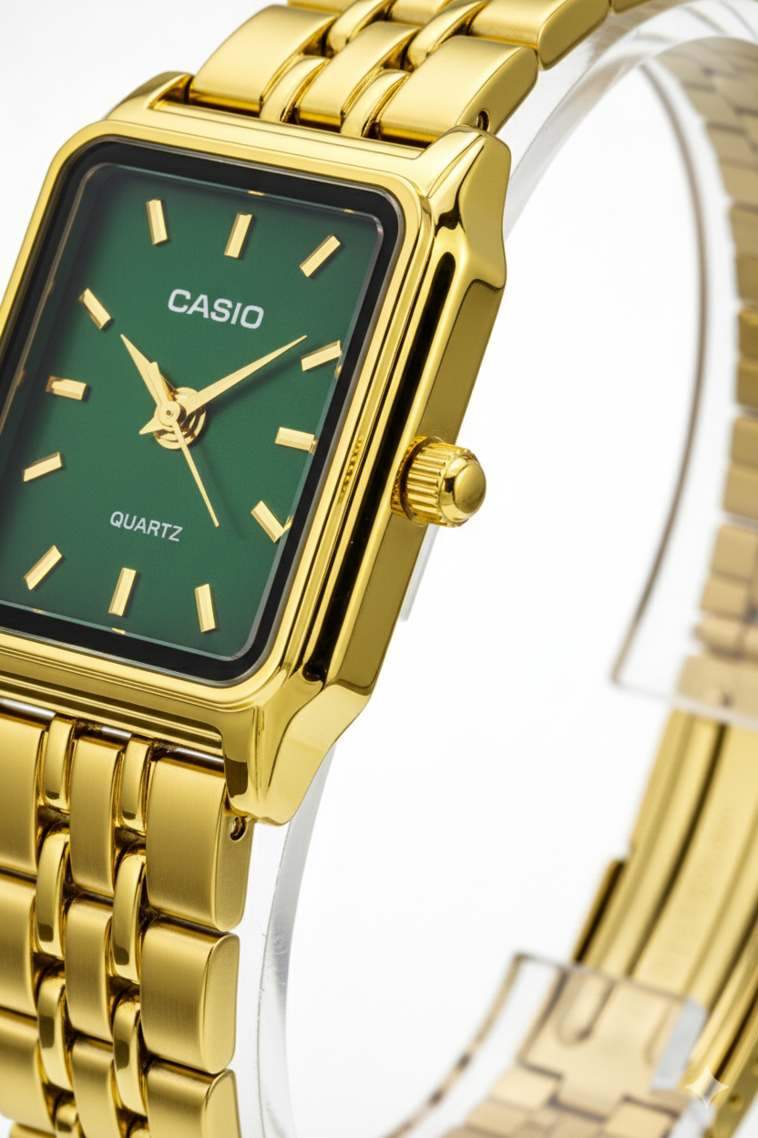 Montre Casio Femme Dorée Cadran Vert Émeraude - Luxe Vintage Bracelet Acier Doré