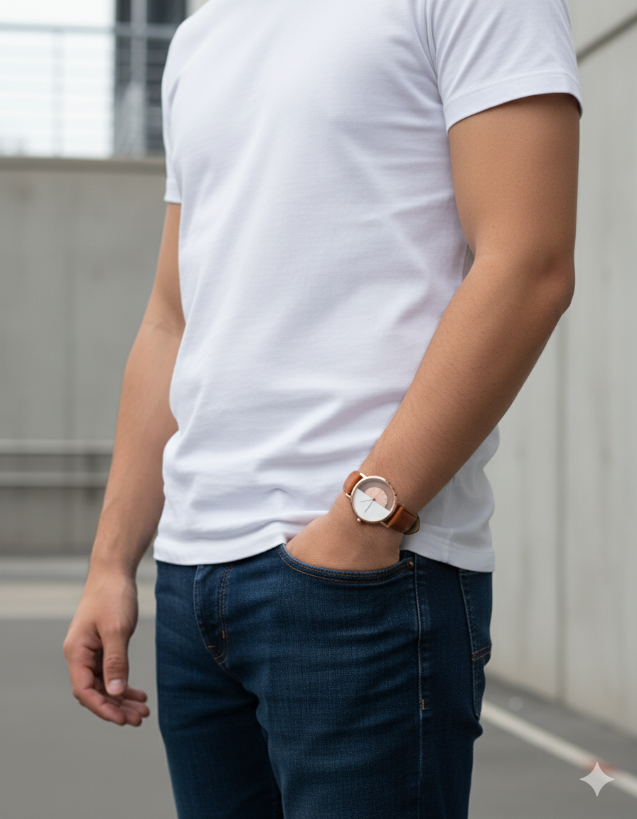 TOMI – Coffret Cadeau Montre & Stylo Premium – Cuir Marron & Boîtier Rose Gold