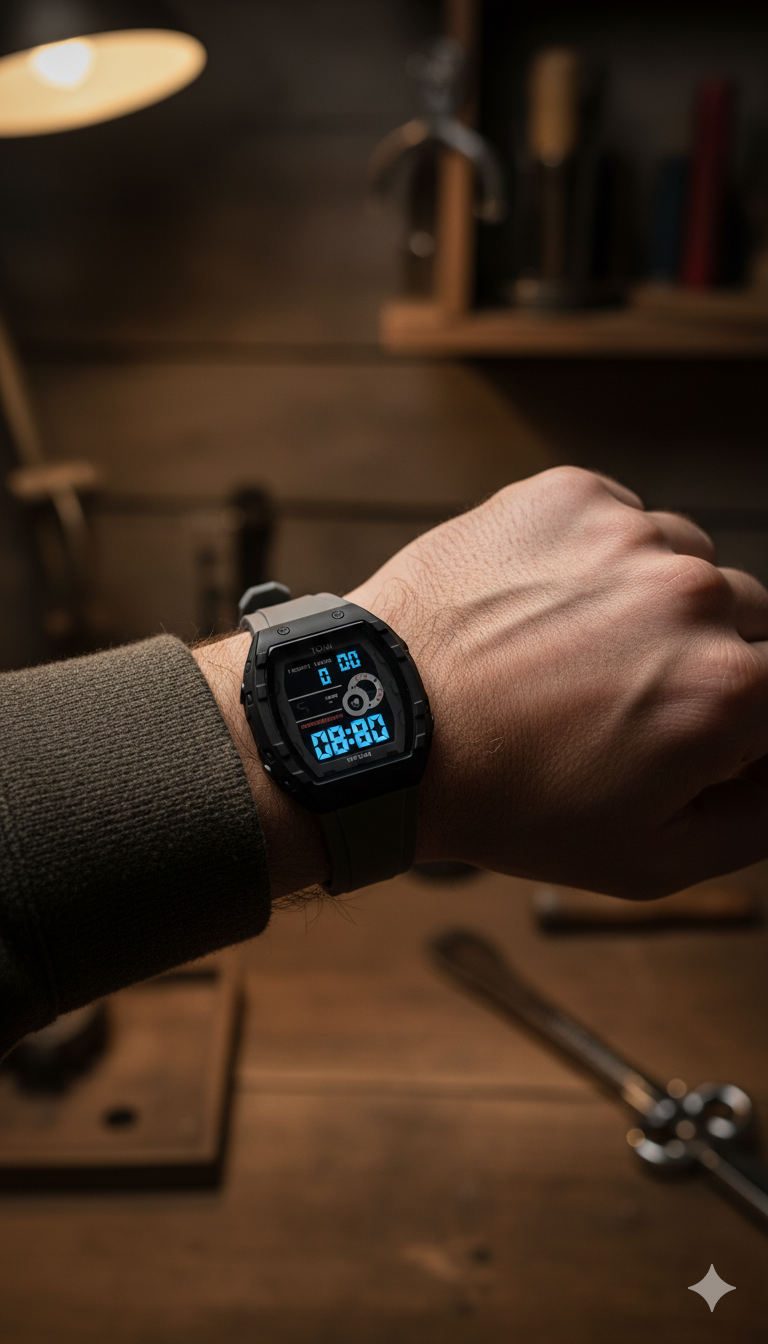 Montre Digitale TOMI Chronographe Noire avec Écran Lumineux – Étanche 30M