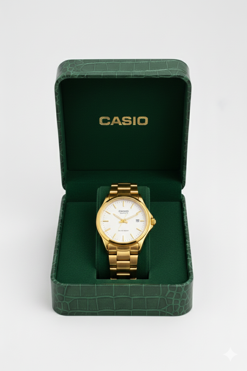 Montre Casio Quartz Dorée pour Femme - Bracelet en Acier Inoxydable Doré - Cadran Blanc - Résistante à l'Eau - Élégante et Intemporelle