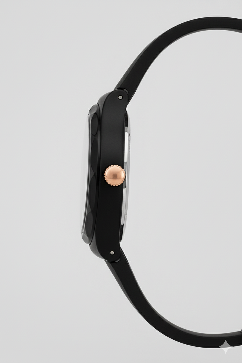 Montre Swatch Noire Mat & Or Rose - L'Élégance Minimaliste