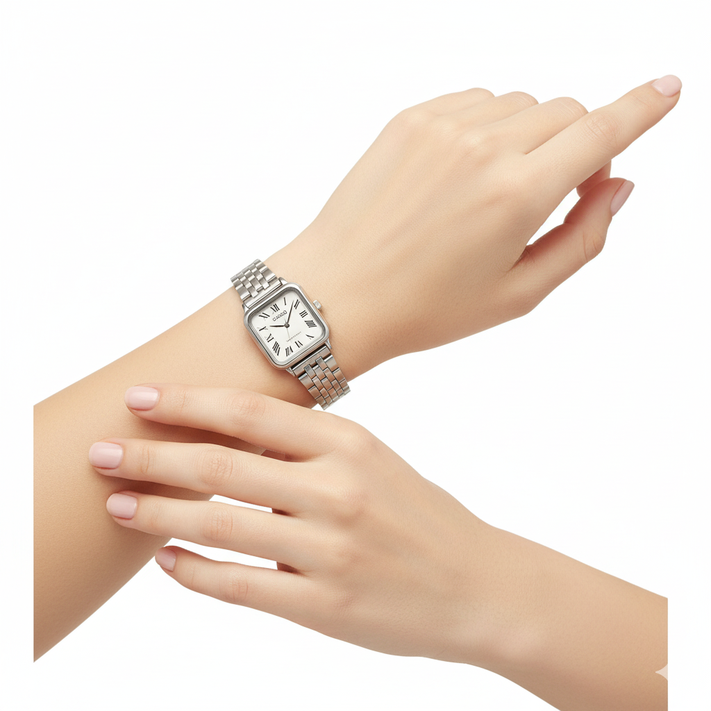 Montre Casio Femme Classique Carrée Aciée Cadran Blanc