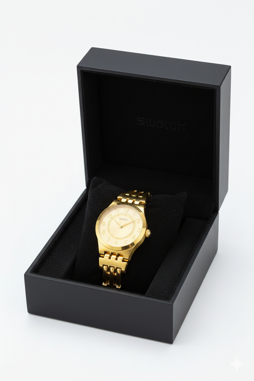 Montre Femme Swatch Dorée Élégante