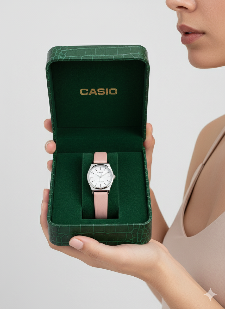 Casio Rose Élégance – Montre Femme Cuir Rose Poudré