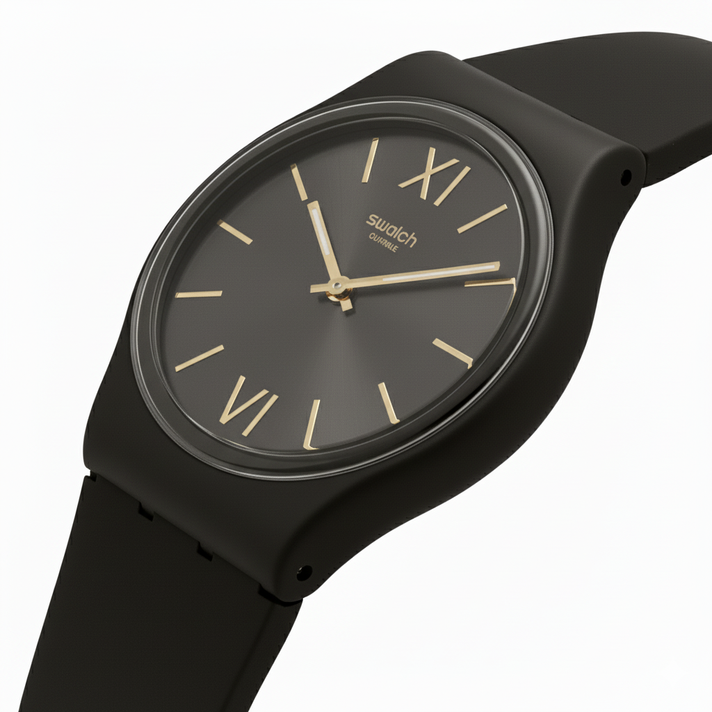 Montre Swatch Noire et Or : Élégance Minimaliste