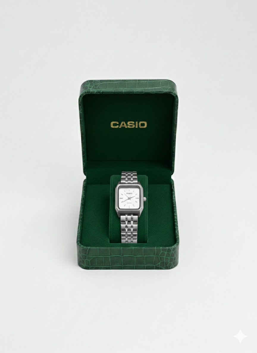 Montre Casio Carrée Femme Acier Argenté - Élégance Intemporelle Quartz