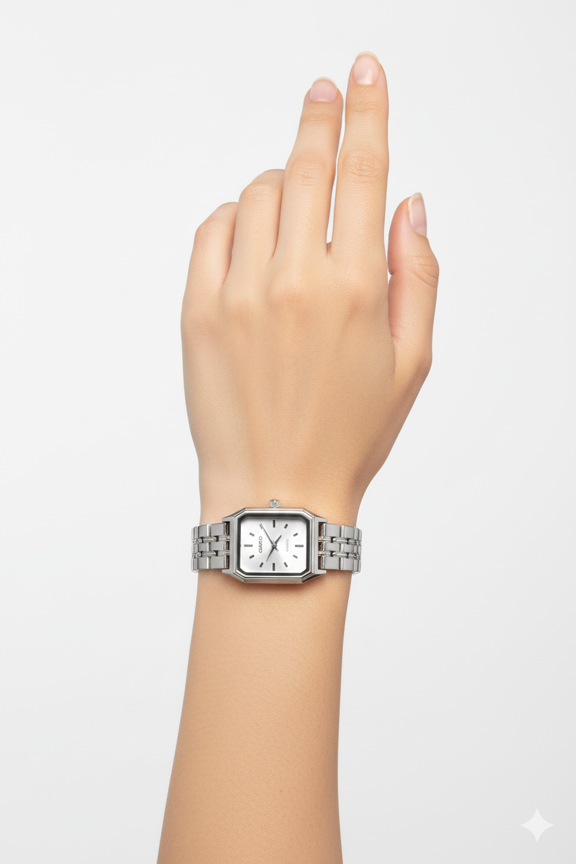 Montre Casio Carrée Femme Acier Argenté - Élégance Intemporelle Quartz