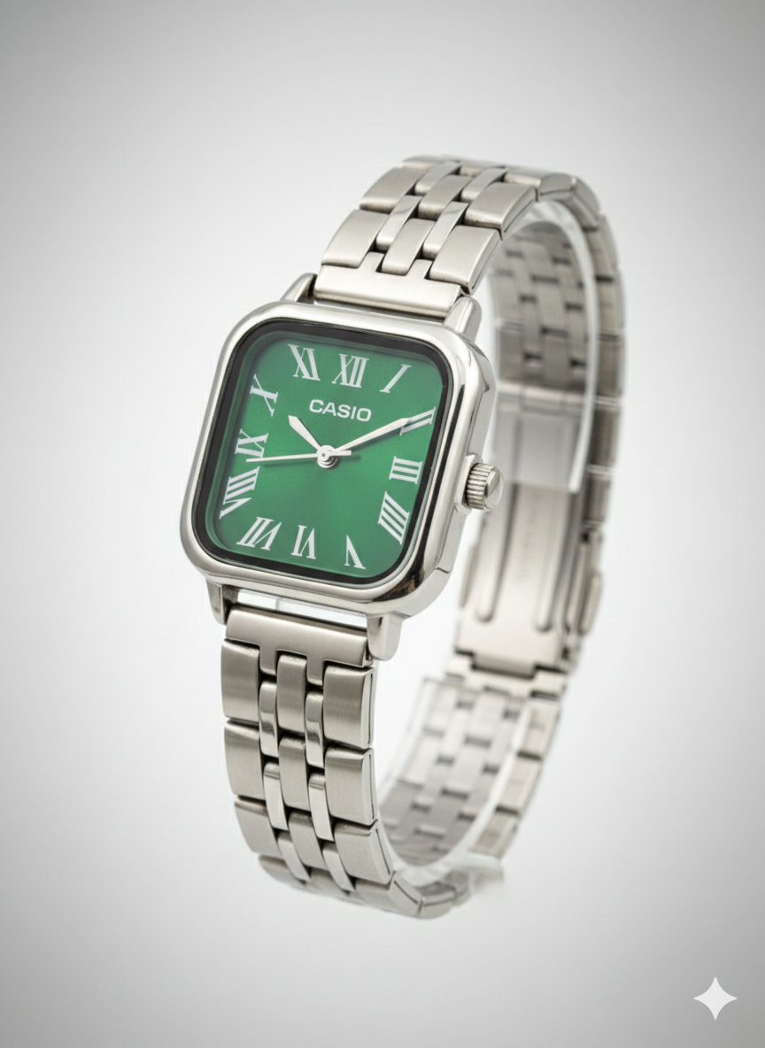 Montre Casio Femme Chic Vintage Carrée Vert Émeraude