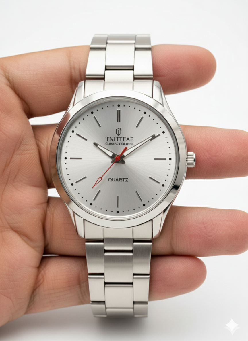 Montre Quartz Homme Argentée Classique avec Aiguille Rouge - Écrin Cadeau de Luxe