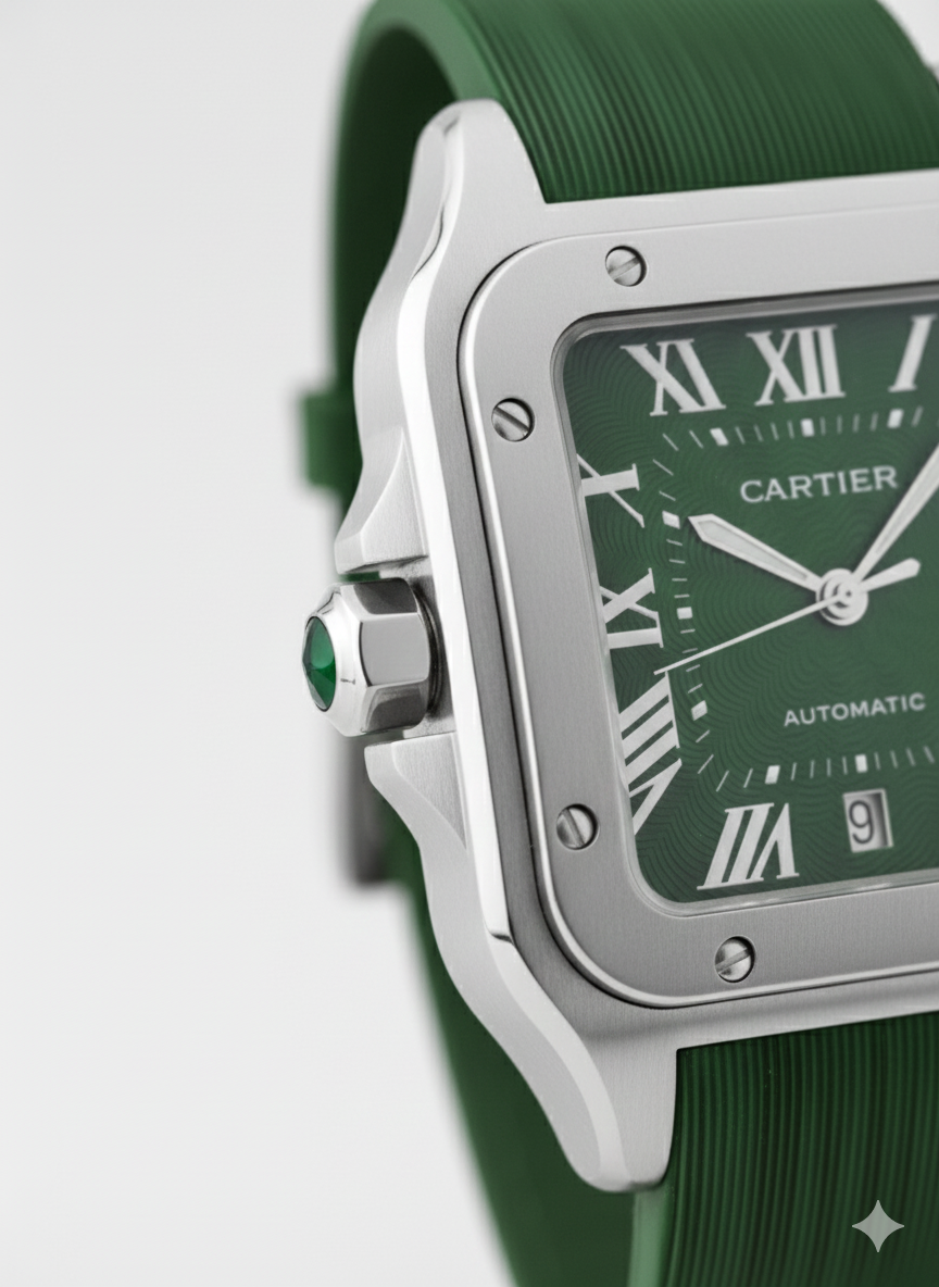 Montre Cartier Santos – Cadran Vert & Boîtier Argent | Édition Premium