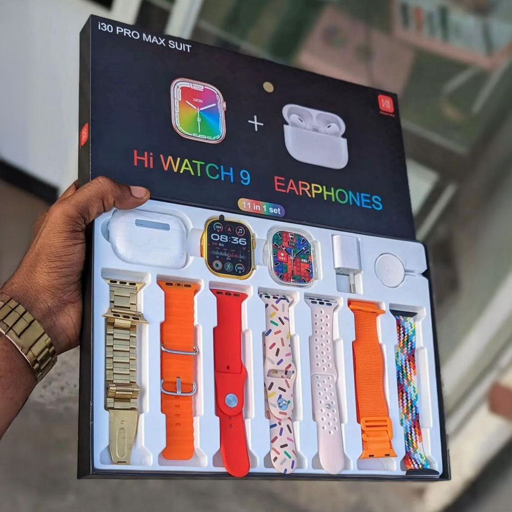 Montre connectée I30 Pro Max 11 en 1 + AirPods + 7 bracelets